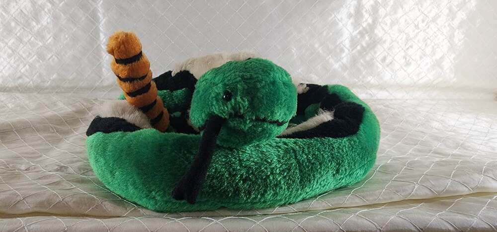 Large 36" Plush Snake Stuffed Animal Green Black White Soft Toy